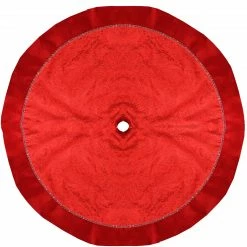 Northlight 48" Red Glittered Swirl Sheer Organza Christmas Tree Skirt With Velvet Trim