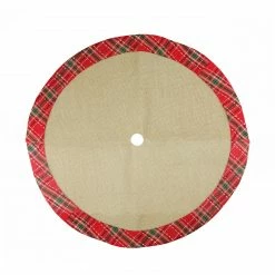 Northlight 20" Rustic Burlap Mini Christmas Tree Skirt With Red Plaid Border
