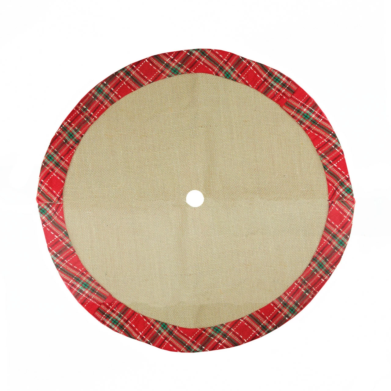 Northlight 20" Rustic Burlap Mini Christmas Tree Skirt With Red Plaid Border 1 Northlight 20" Rustic Burlap Mini Christmas Tree Skirt With Red Plaid Border
