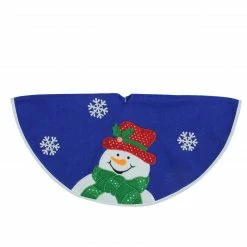 Northlight 20" Blue And White Embroidered Snowman Mini Christmas Tree Skirt