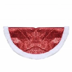 Northlight 20" Red Glittered Mini Christmas Tree Skirt With A Faux Fur Trim