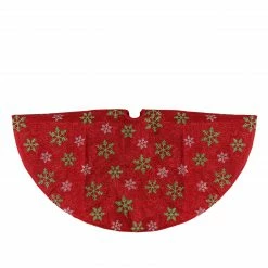 Northlight 20" Metallic Red With Green And White Snowflakes Mini Christmas Tree Skirt