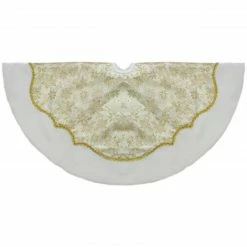 Northlight 48-Inch Gold Poinsettia Glitter Christmas Tree Skirt With A Velvet Border