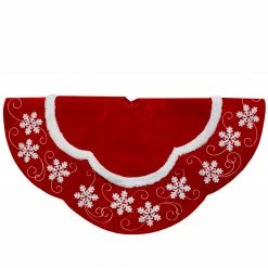 Northlight 48-Inch Velvet Red And White Snowflake Scallop Christmas Tree Skirt