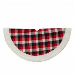 Northlight 20-Inch Red, Black, And Ivory Plaid Mini Christmas Tree Skirt With Sherpa Trim