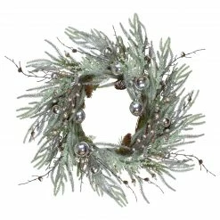 Northlight 28" Artificial Pine Frosted Christmas Wreath With Silver Berries-Unlit