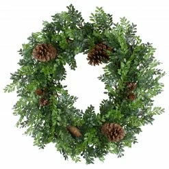 Northlight 27"Artificial Boxwood And Pine Cone Christmas Wreath-Unlit