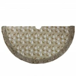Northlight 48" Green And Brown Knit Deer And Tree Christmas Tree Skirt