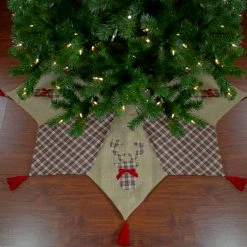 Northlight 48" Red And Brown Burlap And Plaid Reindeer Christmas Tree Skirt With Tassels -Wreaths & Garland shop northlight lt90718 5 85144.1602207597