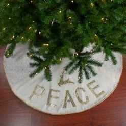 Northlight 48" Cream And Gold Peace And Reindeer Christmas Tree Skirt -Wreaths & Garland shop northlight lt90720 5 19840.1600996804