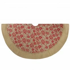 Northlight 48" Tan And Red Rustic Burlap Poinsettia Christmas Tree Skirt