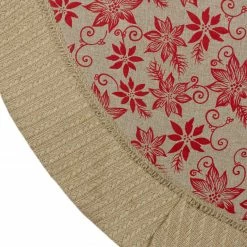 Northlight 48" Tan And Red Rustic Burlap Poinsettia Christmas Tree Skirt -Wreaths & Garland shop northlight lt90726 4 34786.1600996803
