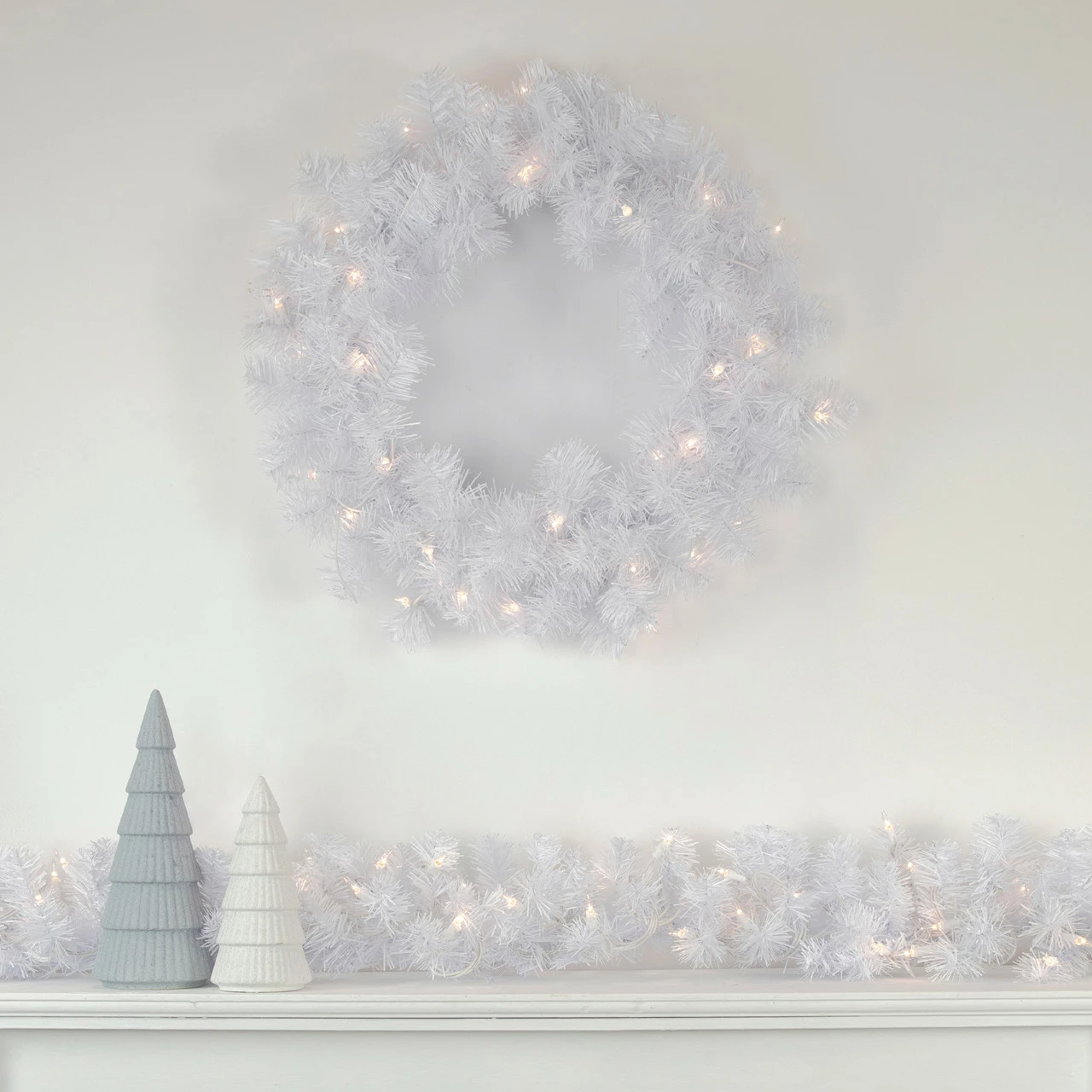Northlight 9' X 10" Pre-lit White Iridescent Mixed Pine Artificial Christmas Garland - Clear Lights 2 Northlight 9' X 10" Pre-lit White Iridescent Mixed Pine Artificial Christmas Garland - Clear Lights - Image 2
