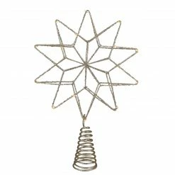 Northlight 12" LED Lighted B/O Gold Glittered Geometric Star Christmas Tree Topper - Warm White Lights