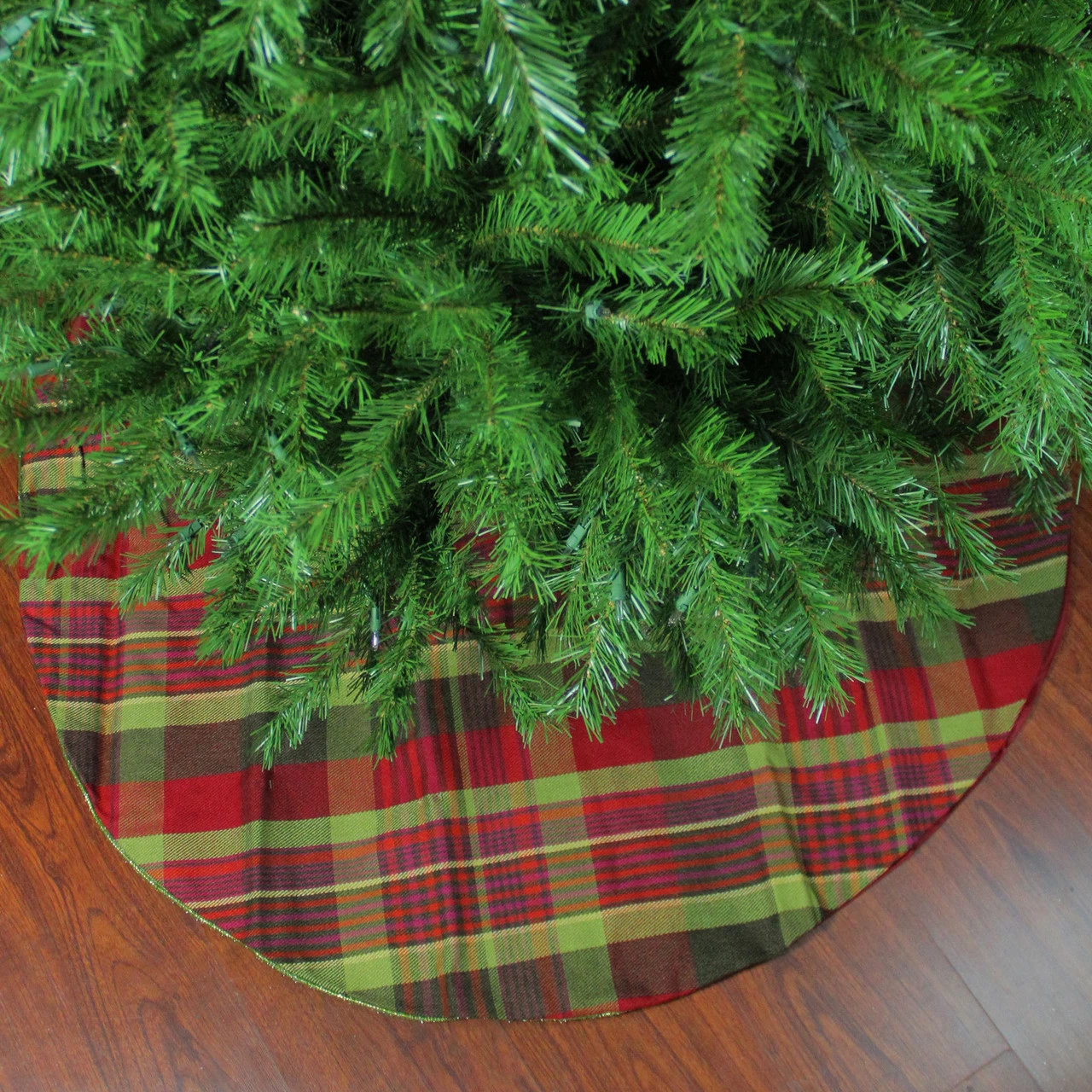 Northlight 48" Woodland Plaid Tree Skirt With Shimmer Green Trim 1 Northlight 48" Woodland Plaid Tree Skirt With Shimmer Green Trim