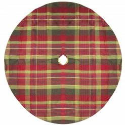 Northlight 48" Red And Green Plaid Rustic Woodland Christmas Tree Skirt With Green Trim