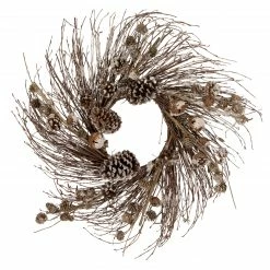 Northlight Iced Pine Cones And Bells Christmas Twig Wreath, 20-Inch, Unlit