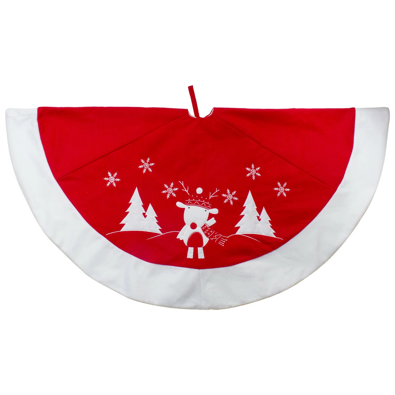 Northlight 48" Red And White Winter Reindeer Embroidered Christmas Tree Skirt 1 Northlight 48" Red And White Winter Reindeer Embroidered Christmas Tree Skirt