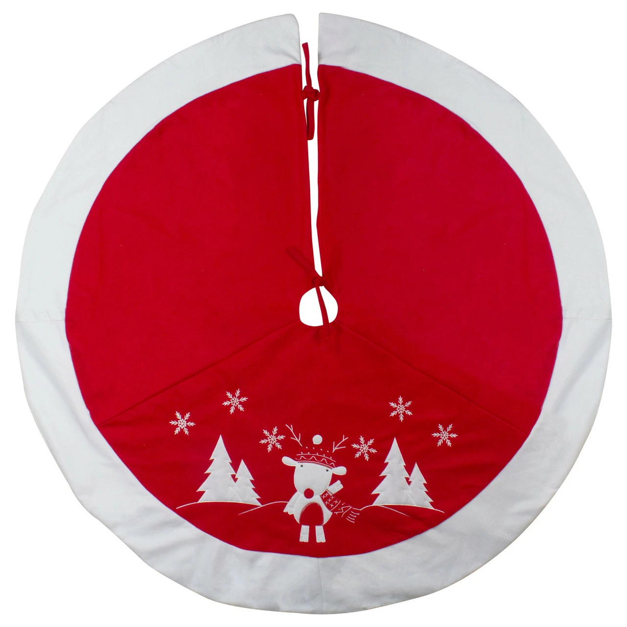 Northlight 48" Red And White Winter Reindeer Embroidered Christmas Tree Skirt 2 Northlight 48" Red And White Winter Reindeer Embroidered Christmas Tree Skirt - Image 2