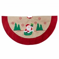 Northlight 36" Burlap Santa Claus In Sleigh Embroidered Christmas Tree Skirt