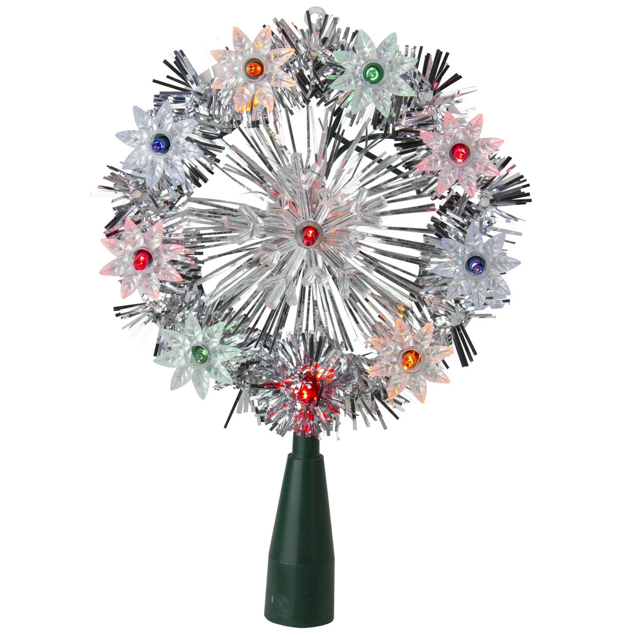 Northlight 7" Pre-Lit Silver Snowflake Starburst Christmas Tree Topper - Clear Lights 1 Northlight 7" Pre-Lit Silver Snowflake Starburst Christmas Tree Topper - Clear Lights