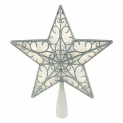 Northlight 9" LED Lighted Silver Glitter Star Christmas Tree Topper, Warm White Lights