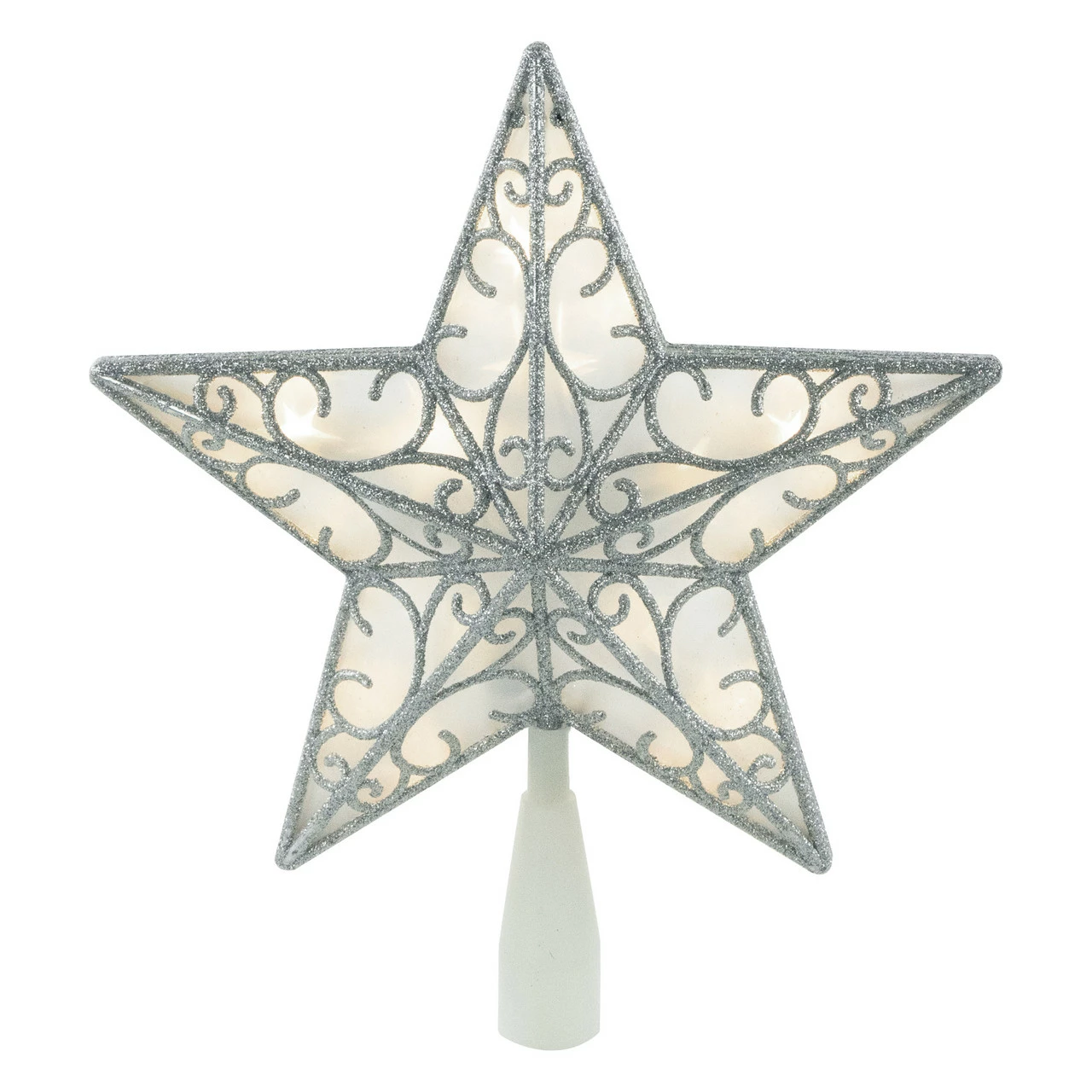 Northlight 9" LED Lighted Silver Glitter Star Christmas Tree Topper, Warm White Lights 1 Northlight 9" LED Lighted Silver Glitter Star Christmas Tree Topper, Warm White Lights