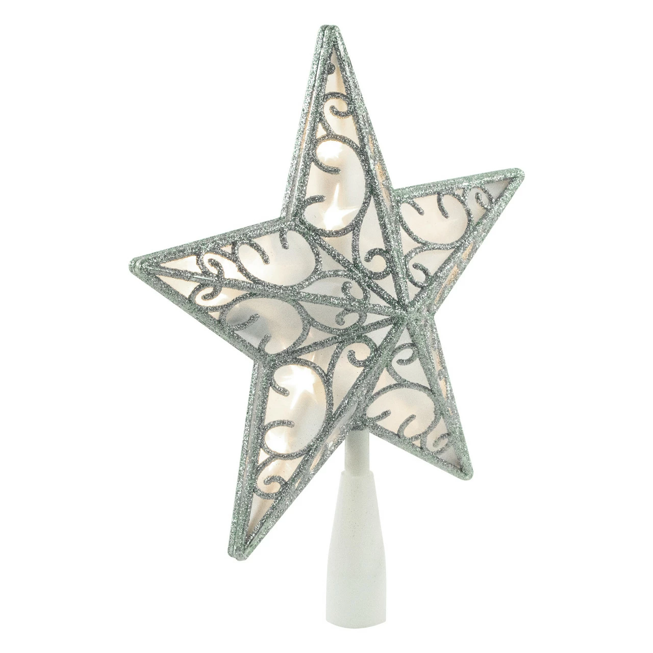 Northlight 9" LED Lighted Silver Glitter Star Christmas Tree Topper, Warm White Lights 3 Northlight 9" LED Lighted Silver Glitter Star Christmas Tree Topper, Warm White Lights - Image 3
