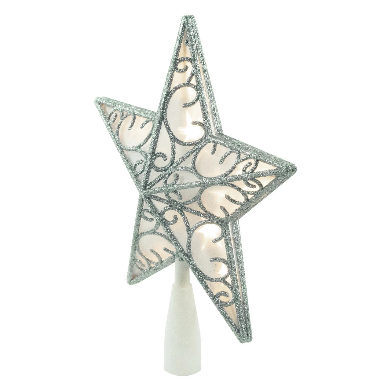 Northlight 9" LED Lighted Silver Glitter Star Christmas Tree Topper, Warm White Lights 4 Northlight 9" LED Lighted Silver Glitter Star Christmas Tree Topper, Warm White Lights - Image 4