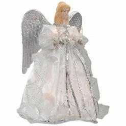 Northlight 12" Lighted Silver Angel With Wings Christmas Tree Topper - Clear Lights -Wreaths & Garland shop northlight ri92238 1 75688.1665519673