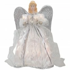 Northlight 12" Lighted Silver Angel With Wings Christmas Tree Topper - Clear Lights