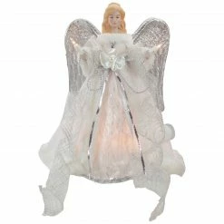 Northlight 12" Lighted Silver And White Angel With Wings Christmas Tree Topper - Clear Lights