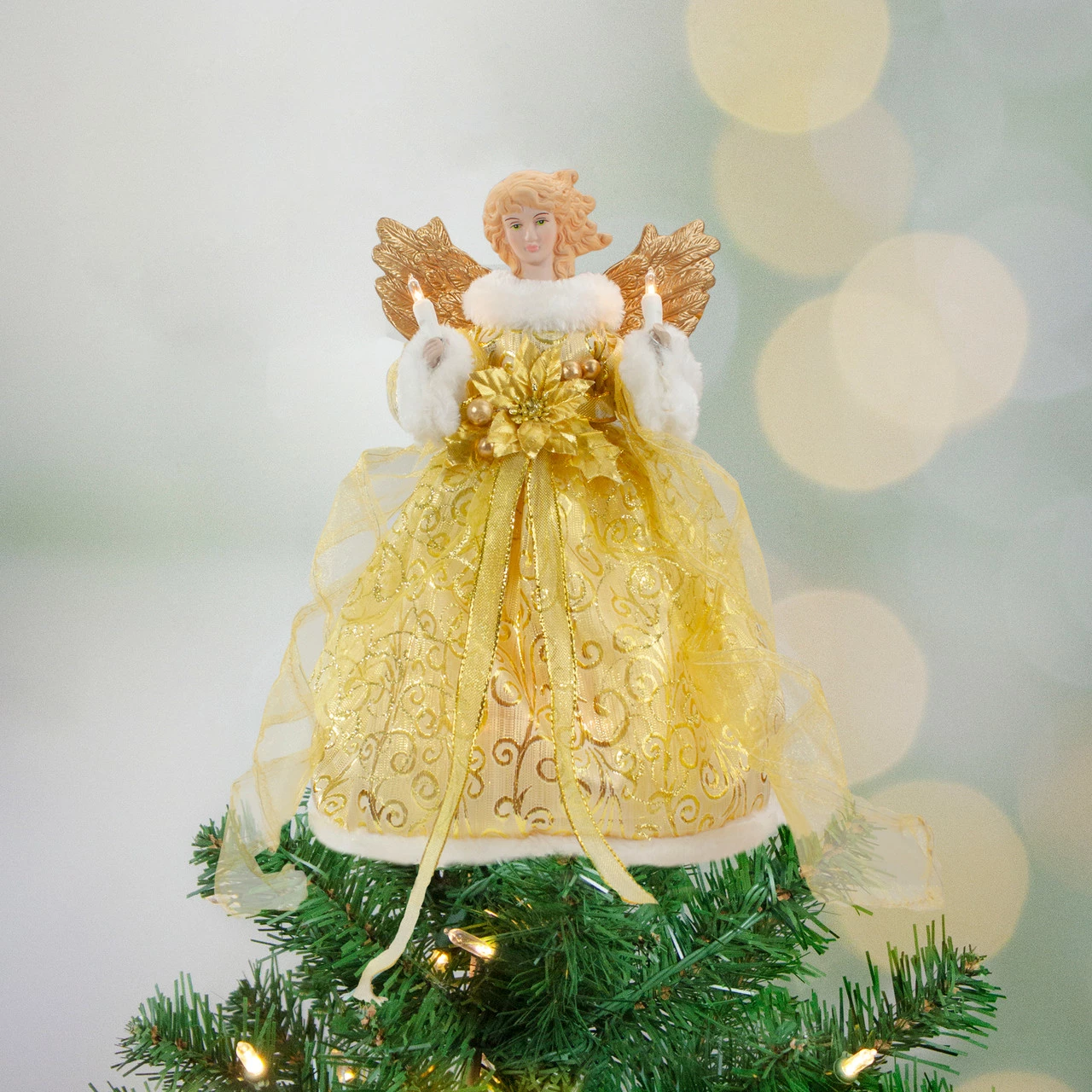 Northlight 12" Lighted Gold Angel With Wings Christmas Tree Topper - Clear Lights 2 Northlight 12" Lighted Gold Angel With Wings Christmas Tree Topper - Clear Lights - Image 2