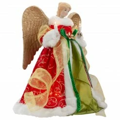 Northlight 12" Lighted Red And Green Angel With Wings Christmas Tree Topper - Clear Lights -Wreaths & Garland shop northlight ri92241 1 96552.1665611637