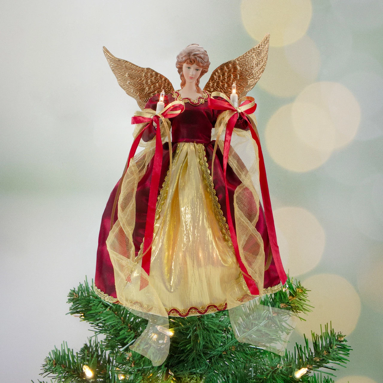 Northlight 13.5" Lighted Red And Gold Angel With Wings Christmas Tree Topper - Clear Lights 2 Northlight 13.5" Lighted Red And Gold Angel With Wings Christmas Tree Topper - Clear Lights - Image 2
