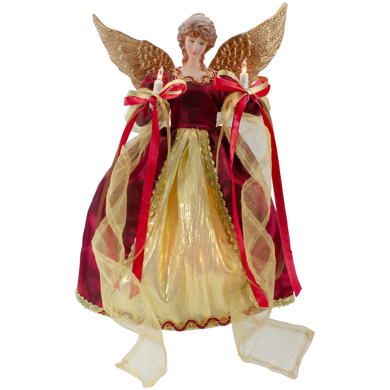 Northlight 13.5" Lighted Red And Gold Angel With Wings Christmas Tree Topper - Clear Lights 1 Northlight 13.5" Lighted Red And Gold Angel With Wings Christmas Tree Topper - Clear Lights