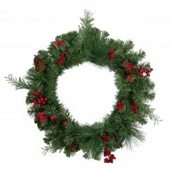 Northlight Pine Cones And Berries Artificial Christmas Wreath With Ribbon, 24-Inch, Unlit