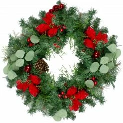 Northlight Pre-Decorated Red Poinsettia And Ornaments Artificial Christmas Wreath - 24 Inch, Unlit