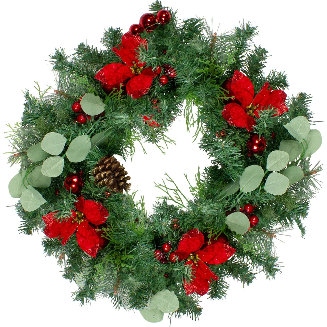 Northlight Pre-Decorated Red Poinsettia And Ornaments Artificial Christmas Wreath - 24 Inch, Unlit 1 Northlight Pre-Decorated Red Poinsettia And Ornaments Artificial Christmas Wreath - 24 Inch, Unlit