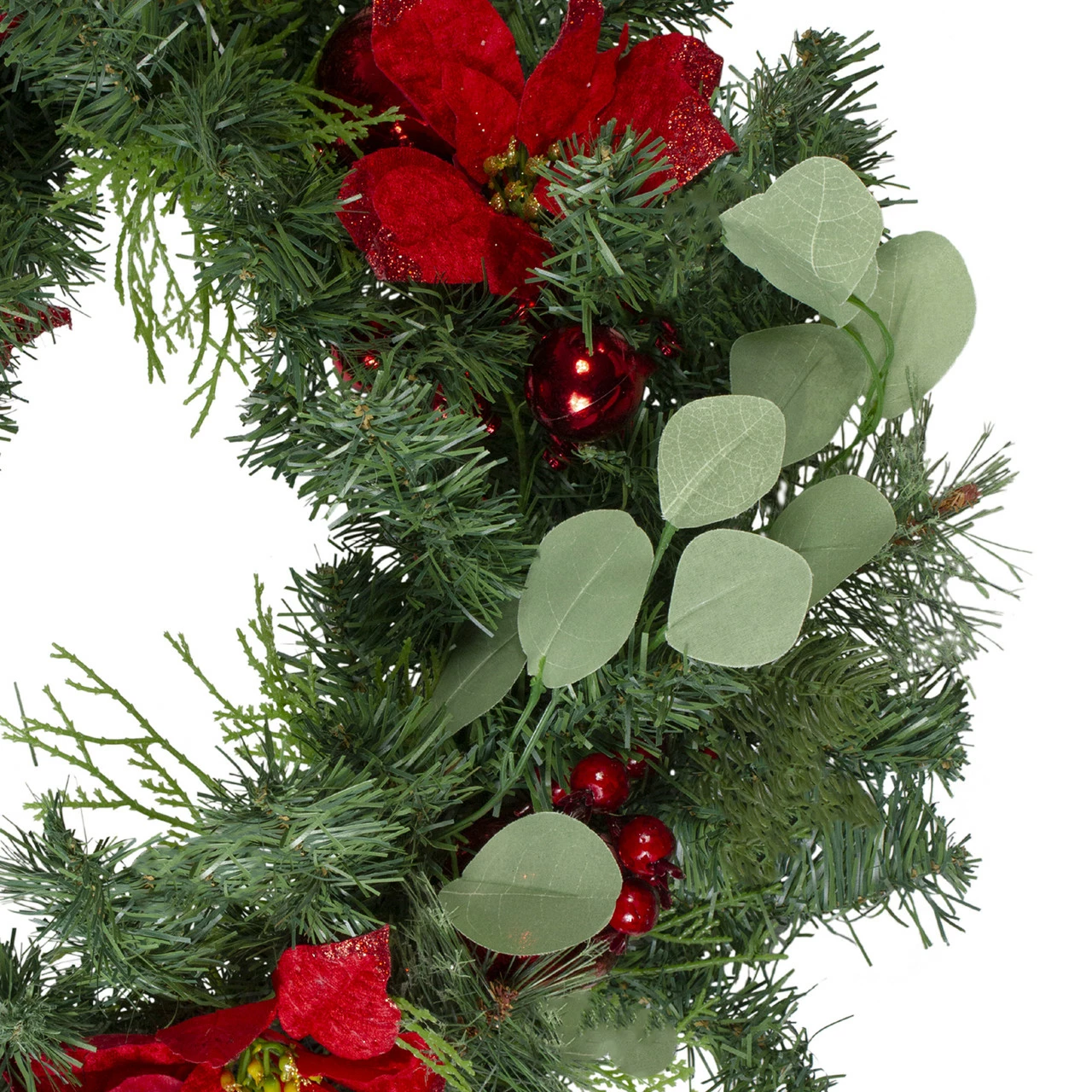 Northlight Pre-Decorated Red Poinsettia And Ornaments Artificial Christmas Wreath - 24 Inch, Unlit 2 Northlight Pre-Decorated Red Poinsettia And Ornaments Artificial Christmas Wreath - 24 Inch, Unlit - Image 2
