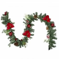 Northlight 6' Red Ornaments And Poinsettias Artificial Christmas Garland- Unlit