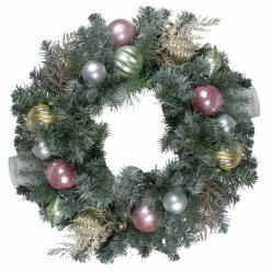 Northlight 24" Unlit Pre-Decorated Pink And Gold Ornaments Frosted Artificial Christmas Wreath