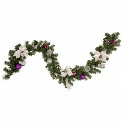 Northlight 6' X 9" Foliage, Poinsettia And Ornament Artificial Christmas Garland, Unlit