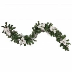 Northlight 6' X 9" Silver Poinsettia And Pinecone Artificial Christmas Garland, Unlit
