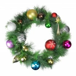 Northlight Multi-Colored Ornaments And Artificial Pine Christmas Wreath, 24-Inch, Unlit