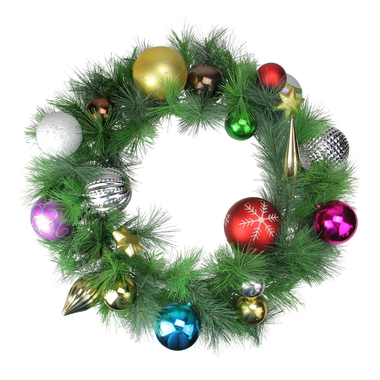 Northlight Multi-Colored Ornaments And Artificial Pine Christmas Wreath, 24-Inch, Unlit 1 Northlight Multi-Colored Ornaments And Artificial Pine Christmas Wreath, 24-Inch, Unlit