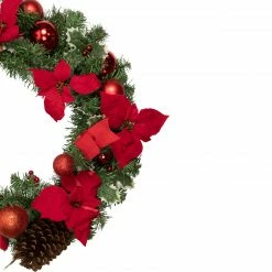 Northlight Poinsettia With Pinecone And Ball Artificial Christmas Wreath, 24-Inch, Unlit -Wreaths & Garland shop northlight s84896 2 updated 50543.1659648248