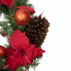 Northlight Poinsettia With Pinecone And Ball Artificial Christmas Wreath, 24-Inch, Unlit -Wreaths & Garland shop northlight s84896 3 updated 62720.1659648248