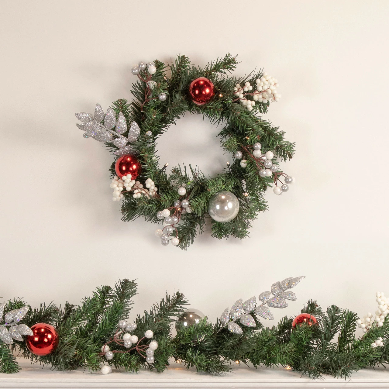 Northlight 9' Pre-Lit Decorated Green Pine Artificial Christmas Garland, Warm White LED Lights 2 Northlight 9' Pre-Lit Decorated Green Pine Artificial Christmas Garland, Warm White LED Lights - Image 2