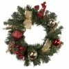 Northlight Pre-Lit Decorated Burgundy And Gold Pine Artificial Christmas Wreath, 16-Inch, Warm White LED